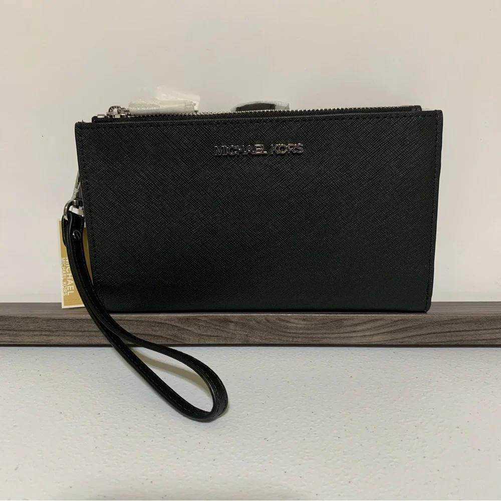 Michael Kors Jet Set Travel LG Double Zip Wristlet Saffiano Leather Wallet-NWT